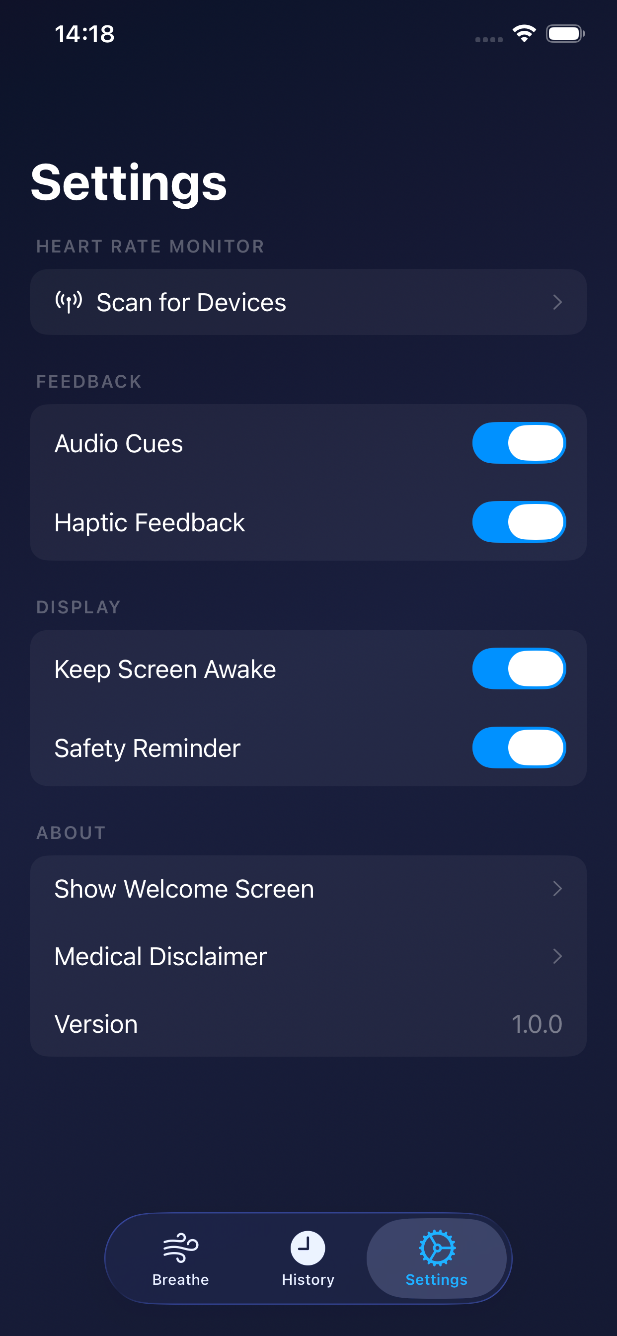 Settings with HR monitor pairing